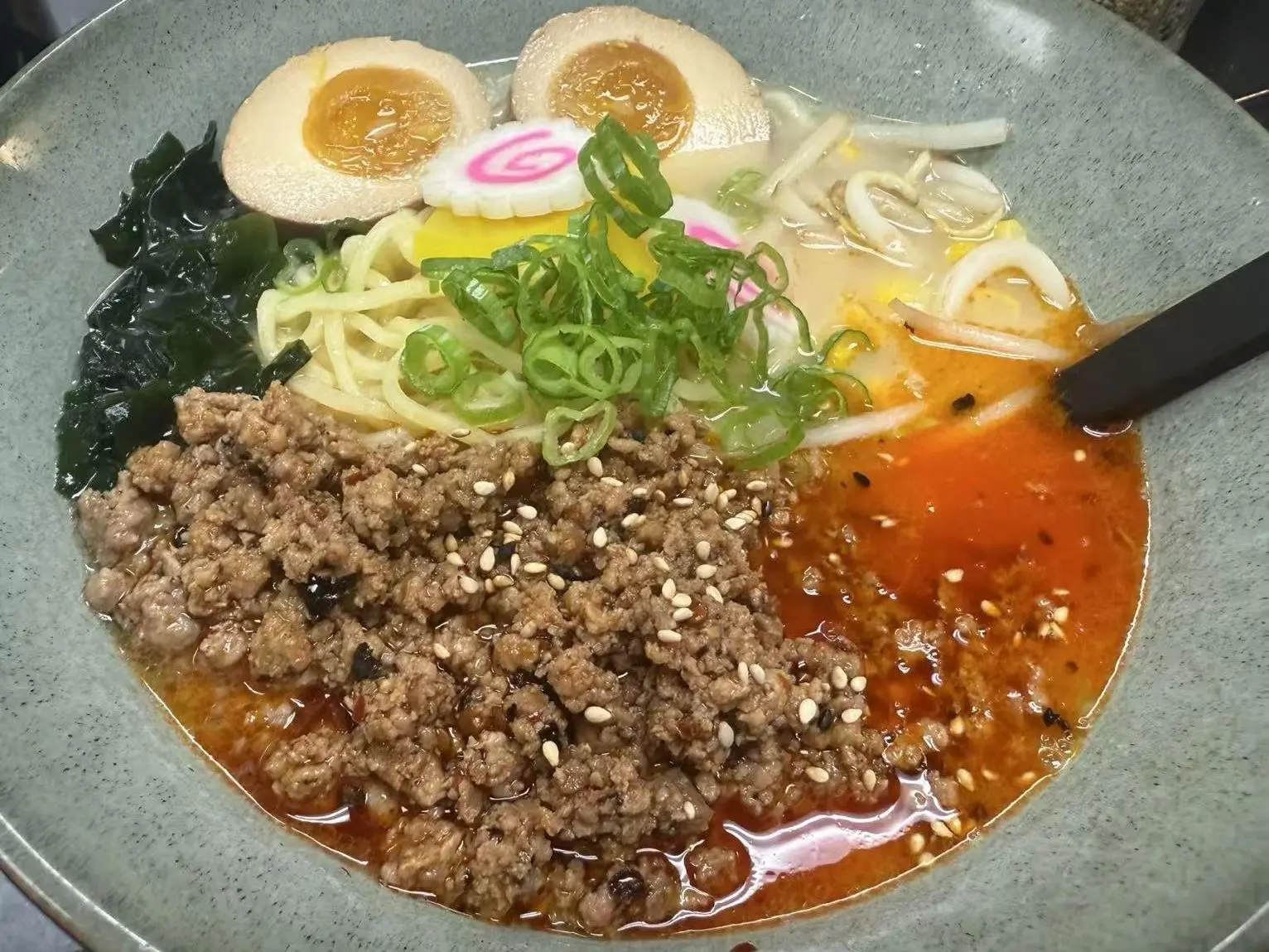 OK-Ramen&Sushi-Bar-Japanese-Restaurant-Spicy-Miso-Ramen-Oklahoma-City Spicy Miso Ramen - Ramen in spicy miso broth with minced meat, eggs, and seaweed at OK Ramen & Sushi Bar, a Japanese Restaurant in Oklahoma City